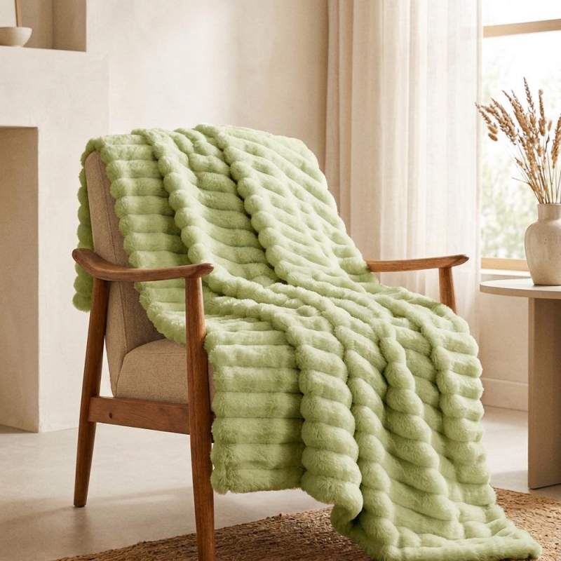 Κουβέρτα faux fur πράσινη 200x230εκ.