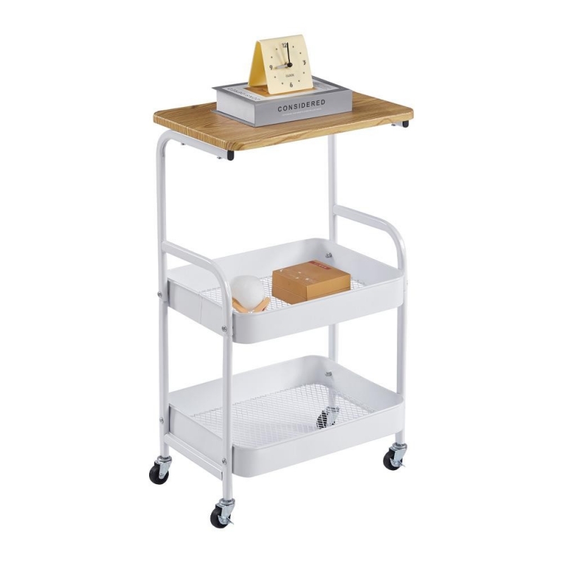 Τρόλεϊ- καλάθι Υ77x43x30εκ. μεταλλικό με ξύλινη επιφάνεια λευκό Τρόλεϊ- καλάθι Υ77x43x30εκ. μεταλλικό με ξύλινη επιφάνεια λευκό