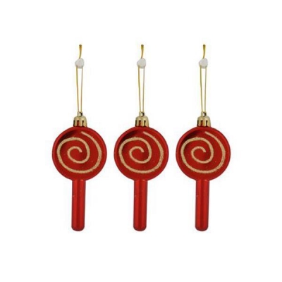 Χριστουγεννιάτικα στολίδια "Γλειφιτζούρια" κόκκινα Υ11x5εκ. σετ 3 τεμαχίων