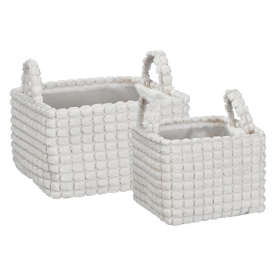 Καλάθια υφασμάτινα σετ 2τμχ λευκό κύβοι