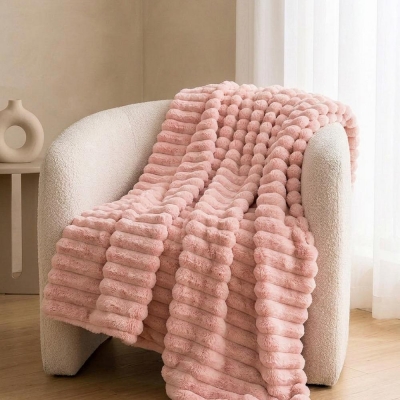 Κουβέρτα faux fur ροζ 200x230εκ.