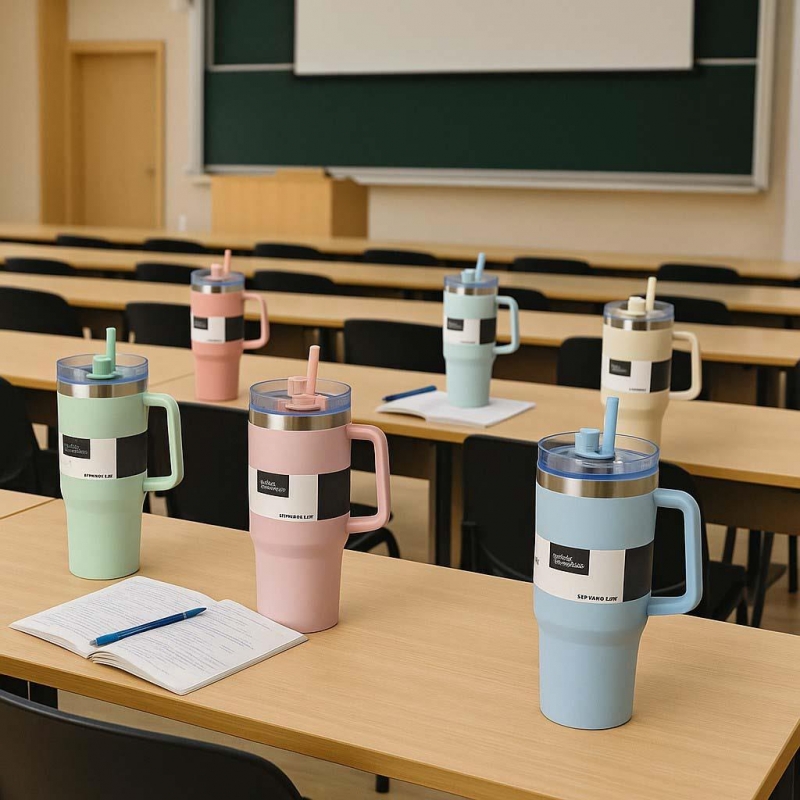 Θερμός ποτήρι 1200ml σομόν ανοξείδωτο με καλαμάκι