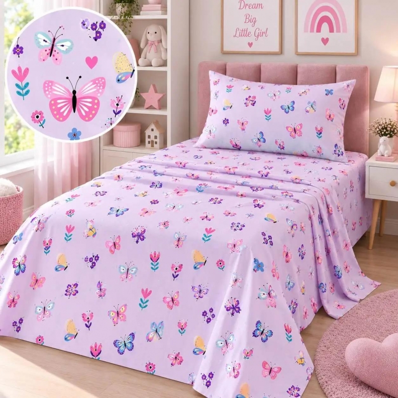 Σετ παιδικά σεντόνια μονά Butterfly από 100% βαμβάκι 170x260εκ.