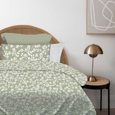 Σετ σεντόνια μονά Daisy olive από 100% βαμβάκι 175x260εκ.