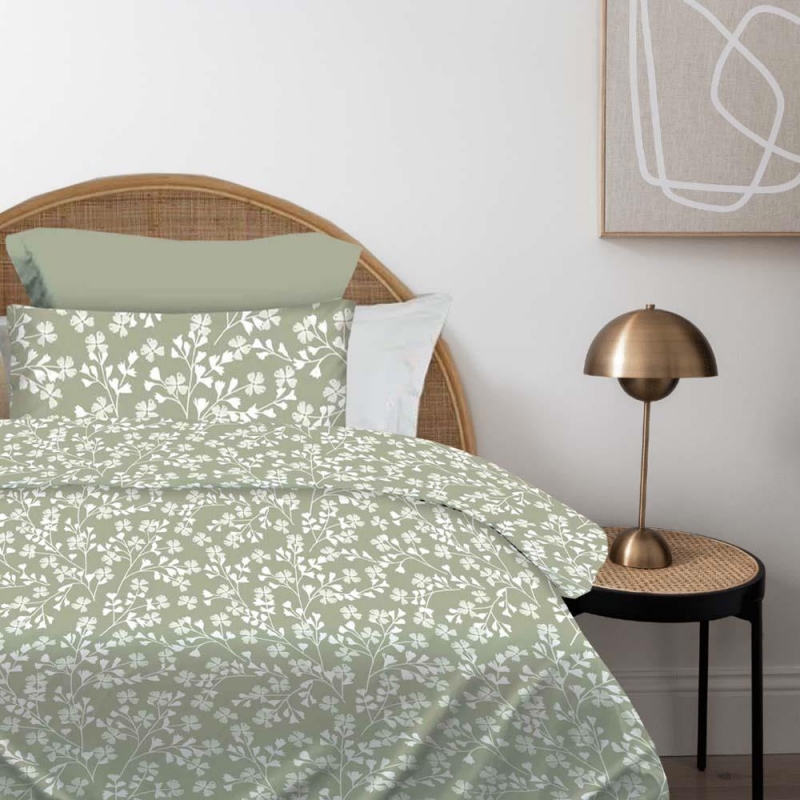 Σετ σεντόνια μονά Daisy olive από 100% βαμβάκι 175x260εκ.