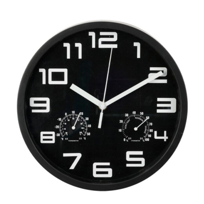 Ρολόι τοίχου με θερμόμετρο και υγρόμετρο μαύρο Ø25εκ. Ρολόι τοίχου με θερμόμετρο και υγρόμετρο μαύρο Ø25εκ.