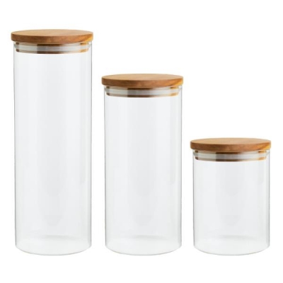 Βάζο αποθήκευσης γυάλινο με ξύλινο κάπακι Υ20x8,5εκ.