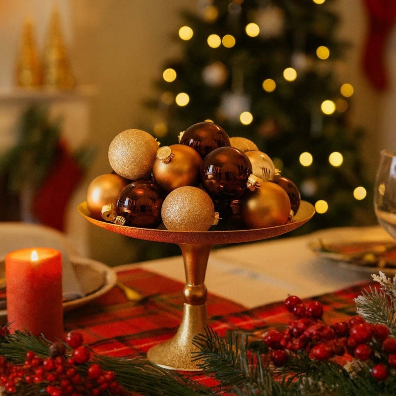 Σετ 16 χριστουγεννιάτικες γυάλινες μπάλες amber γκλίτερ Ø8εκ.