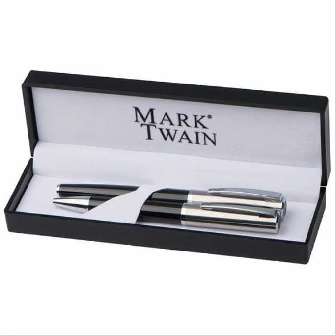 Σετ στυλό Mark Twain ball pen με κλιπ-rolleball pen ασημί-μαύρο