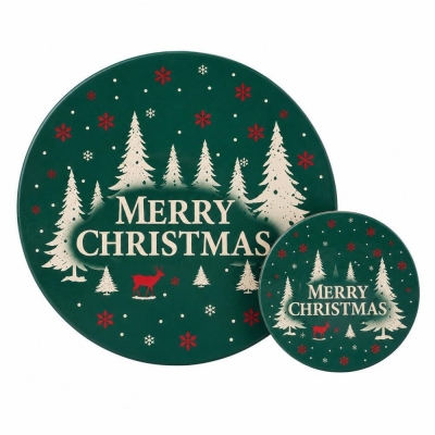 Σετ σουπλά και 4 σουβέρ Χριστουγεννιάτικο Merry Christmas πράσινο 8 τεμ.