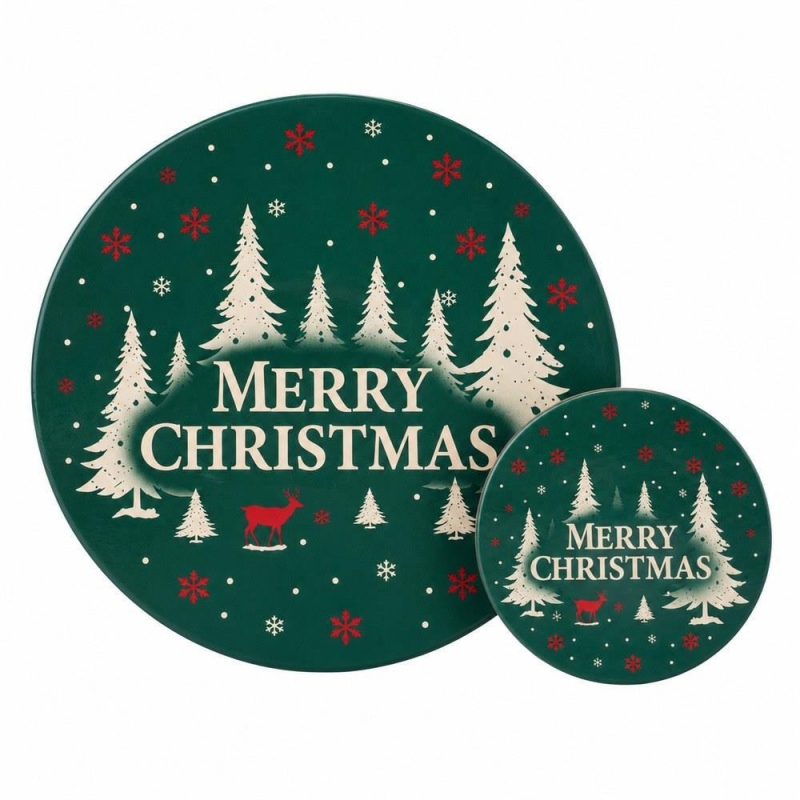Σετ σουπλά και 4 σουβέρ Χριστουγεννιάτικο Merry Christmas πράσινο 8 τεμ.