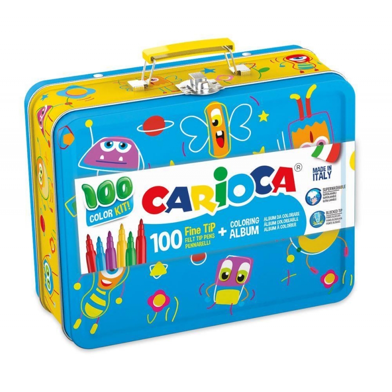 Carioca μεταλλικό κουτί με 100 μαρκαδόρους και βιβλίο ζωγραφίζω Carioca μεταλλικό κουτί με 100 μαρκαδόρους και βιβλίο ζωγραφίζω