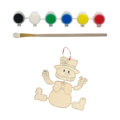 Σετ ζωγραφικής με ξύλινο χιονάνθρωπο Υ24x22x1,5εκ. και 6 νερομπογιές με πινέλο