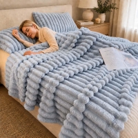 Κουβέρτα faux fur μπλε 200x230εκ.