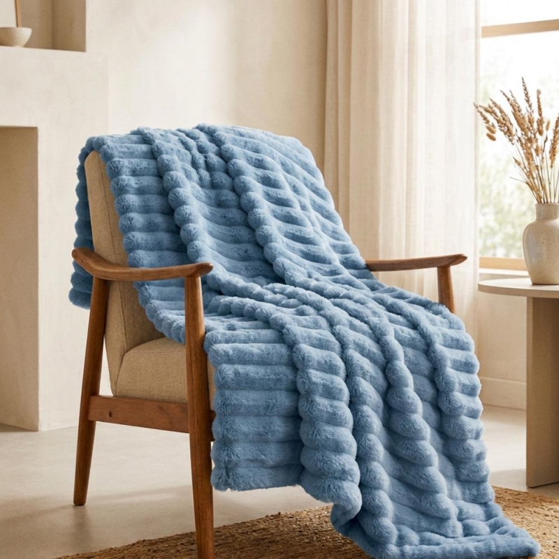 Κουβέρτα faux fur μπλε 200x230εκ.