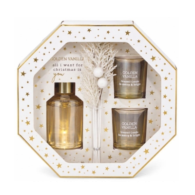 Σετ δώρου αρωματικό χώρου diffuser Golden Vanilla 100ml. 5 τεμ. Σετ δώρου αρωματικό χώρου diffuser Golden Vanilla 100ml. 5 τεμ.