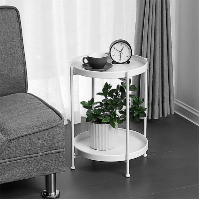 Κομοδίνο - τραπέζι στρογγυλό με 2 επίπεδα λευκό Ø42x50εκ. Κομοδίνο - τραπέζι στρογγυλό με 2 επίπεδα λευκό Ø42x50εκ.