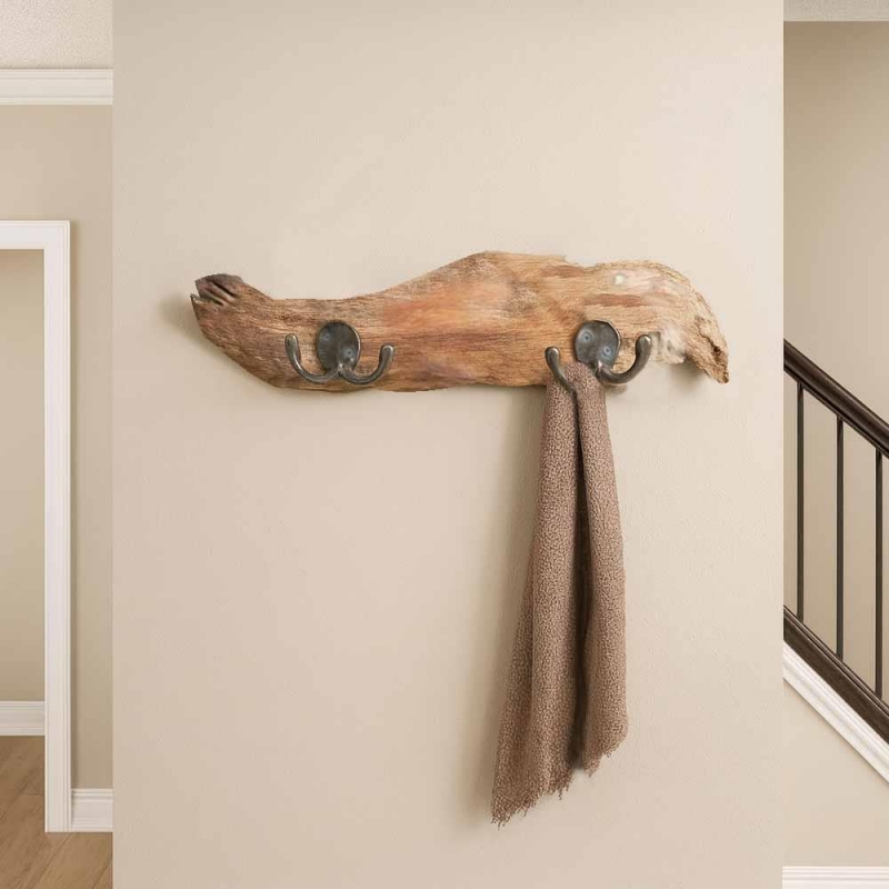 Κρεμάστρα τοίχου Nextdeco ξύλο teak διπλός γάντζος Υ11×40×10εκ.