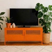 Έπιπλο τηλεόρασης μεταλλικό Nextdeco με ανοιγόμενες πόρτες πορτοκαλί Υ60x118x40εκ.