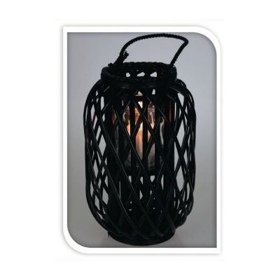 Φανάρι από ιτιά με γυάλινο κύλινδρο μαύρο Υ32xØ19εκ Φανάρι από ιτιά με γυάλινο κύλινδρο μαύρο Υ32xØ19εκ