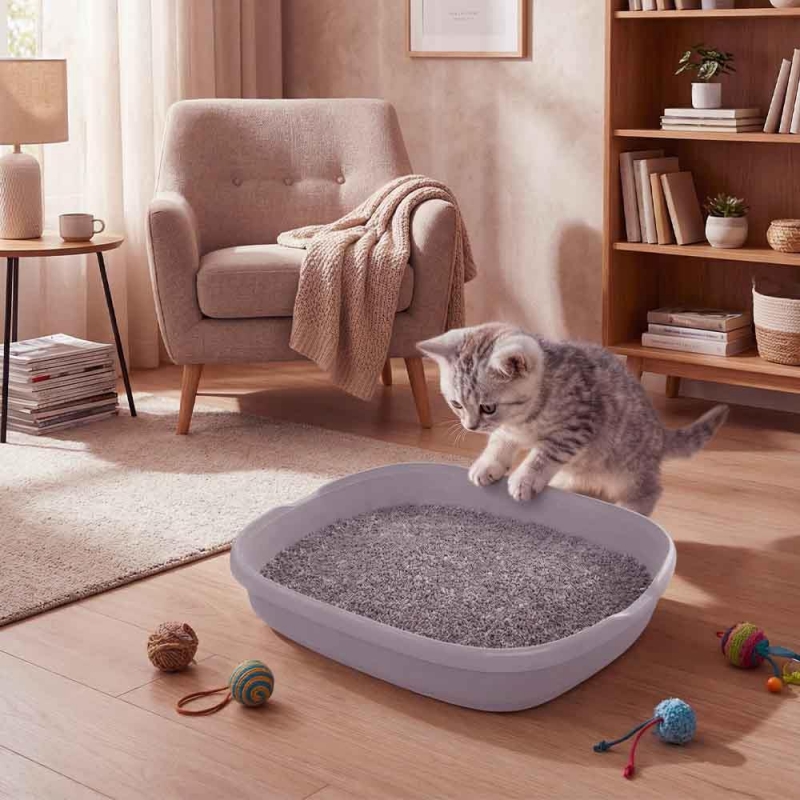 Τουαλέτα γάτας χαμηλή γκρι Υ6×46×38εκ.