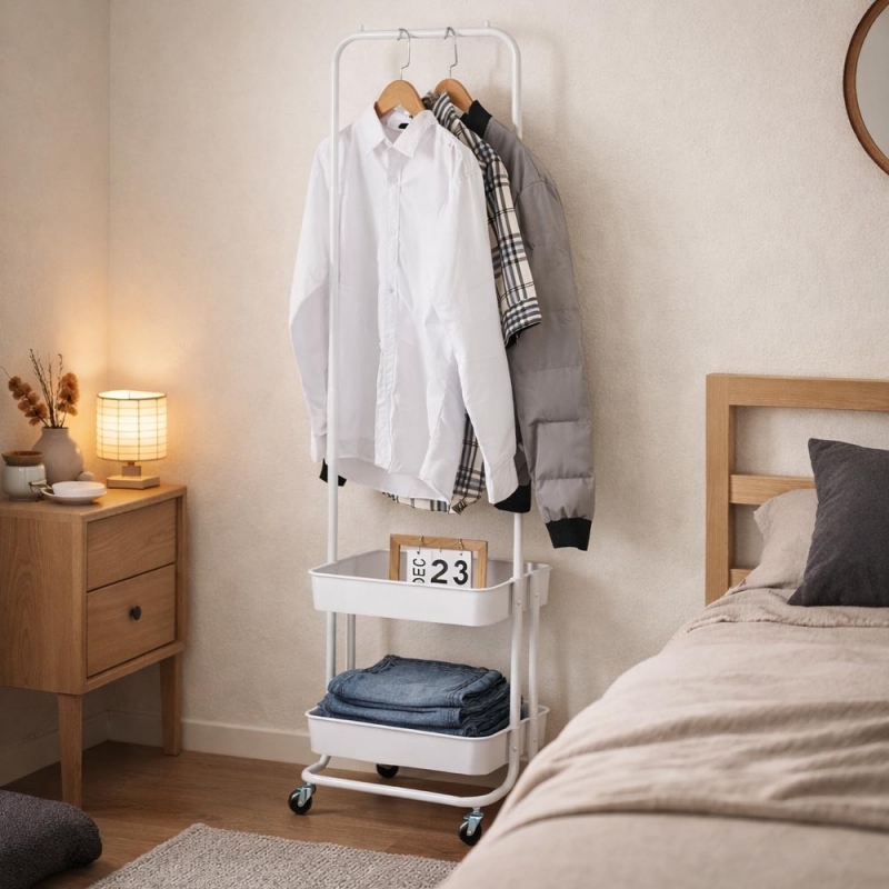 Κρεμάστρα ράγα ρούχων 2 ράφια Nextdeco λευκή Υ150x45x35εκ.