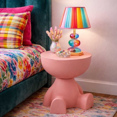 Τραπέζι- κομοδίνο με αποθηκευτικό χώρο Nextdeco πλαστικό ροζ Υ38xØ28εκ.