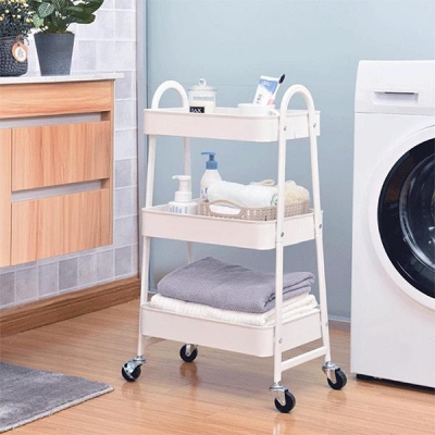 Τρόλεϊ-καλάθι με 3 θήκες αποθήκευσης λευκό Υ77x41x33εκ. Τρόλεϊ-καλάθι με 3 θήκες αποθήκευσης λευκό Υ77x41x33εκ.