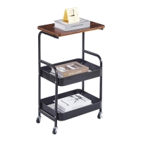 Τρόλεϊ- καλάθι Υ77x43x30εκ. μεταλλικό με ξύλινη επιφάνεια μαύρο