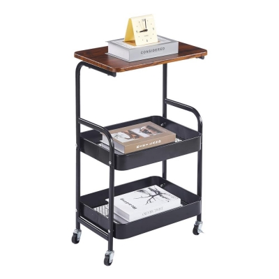 Τρόλεϊ- καλάθι Υ77x43x30εκ. μεταλλικό με ξύλινη επιφάνεια μαύρο