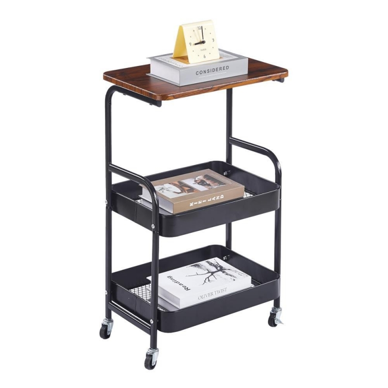 Τρόλεϊ- καλάθι Υ77x43x30εκ. μεταλλικό με ξύλινη επιφάνεια μαύρο