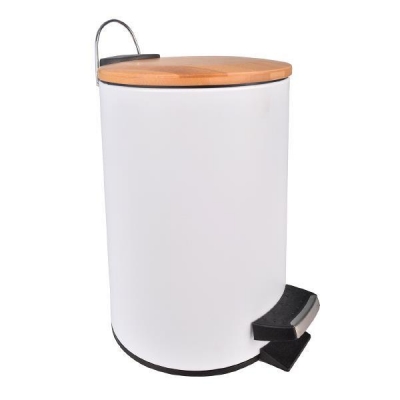 Κάδος απορριμάτων με πεντάλ 5lt λευκό με ξύλινο καπάκι Y25,5cm Ø20cm Κάδος απορριμάτων με πεντάλ 5lt λευκό με ξύλινο καπάκι Y25,5cm Ø20cm