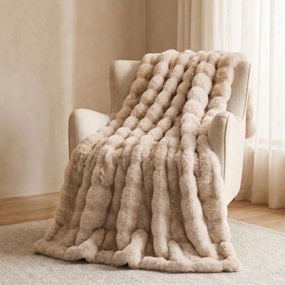 Κουβέρτα faux fur καφέ ανοιχτό 160x200εκ.