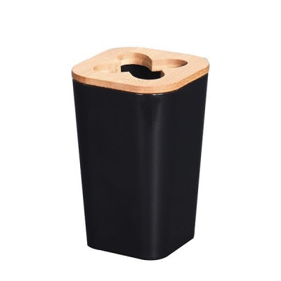 Θήκη για οδοντόβουρτσες πλαστική μαύρη με bamboo καπάκι 7,3x7,3xΥ11,5εκ. Θήκη για οδοντόβουρτσες πλαστική μαύρη με bamboo καπάκι 7,3x7,3xΥ11,5εκ.