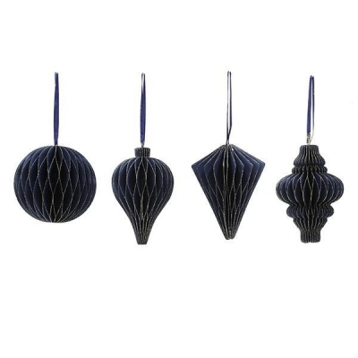 Χριστουγεννιάτικα στολίδια χάρτινα σετ 4 τμχ Ø8-10εκ. μπλε
