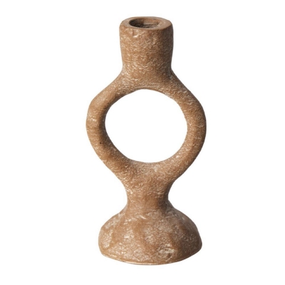 Κηροπήγιο αλουμινίου στρογγυλό στη βάση ανοιχτό καφέ Υ16,5εκ.