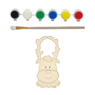 Ξύλινο κρεμαστό σετ ζωγραφικής Υ29x14x2εκ τάρανδος με 6 νερομπογιές και πινέλο