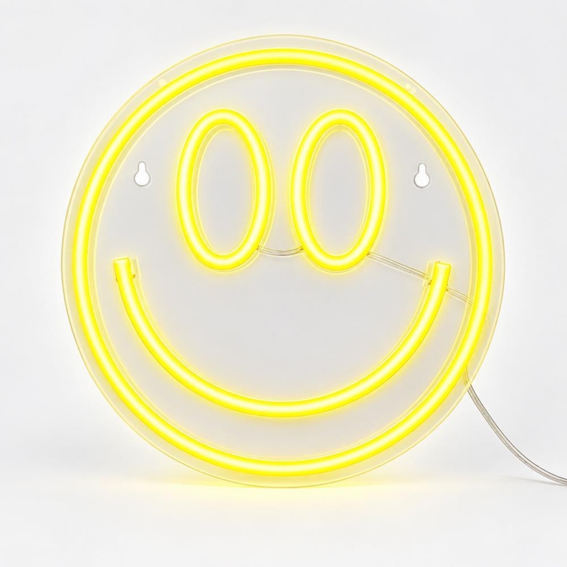 Φωτιζόμενο διακοσμητικό LED Neon Smiley κίτρινο 25x25εκ.