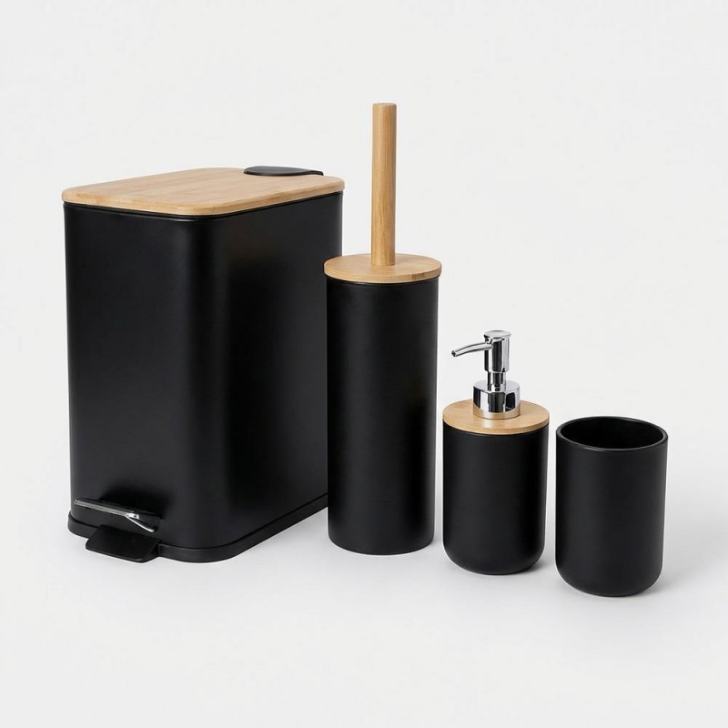 Σετ αξεσουάρ μπάνιου Nextdeco μαύρο μπαμπού 4 τεμαχίων