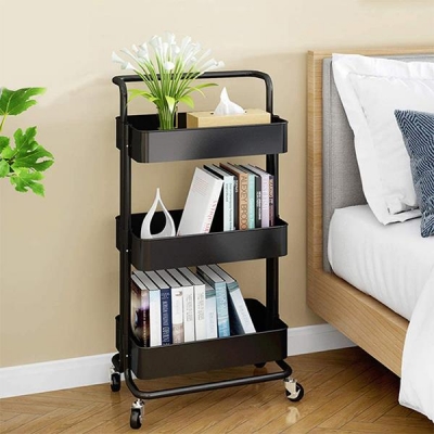 Τρόλεϊ- καλάθι, Υ87x45x37 εκ., με 3 θήκες αποθήκευσης, μαύρο Τρόλεϊ- καλάθι, Υ87x45x37 εκ., με 3 θήκες αποθήκευσης, μαύρο