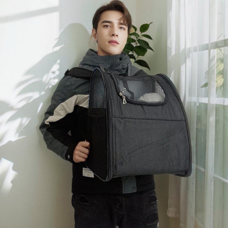 Τσάντα μεταφοράς κατοικιδίων μαύρη με δίχτυ Υ42×34×28εκ.