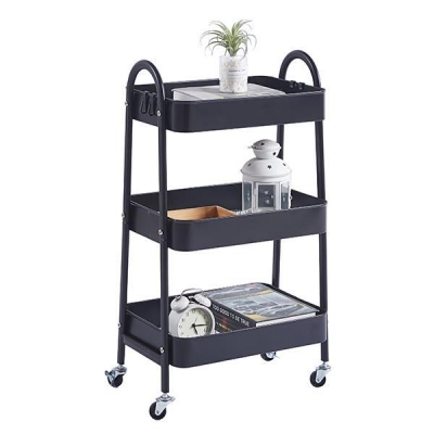 Τρόλεϊ- καλάθι με 3 θήκες αποθήκευσης μαύρο Υ77x41x33εκ.