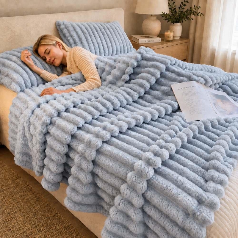 Κουβέρτα faux fur μπλε 150x200εκ.