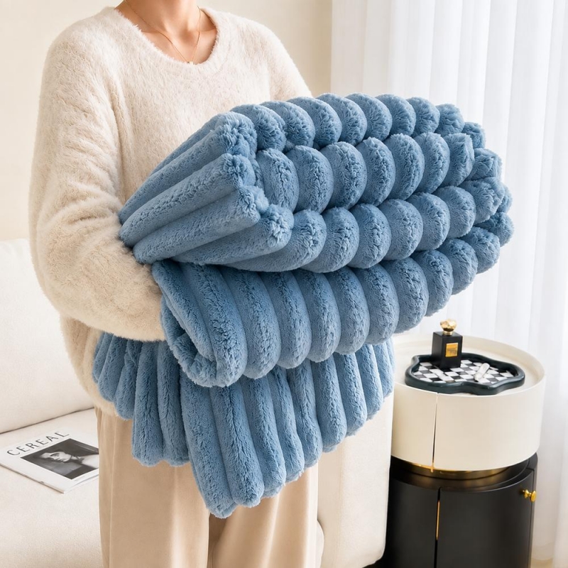 Κουβέρτα faux fur μπλε 150x200εκ.