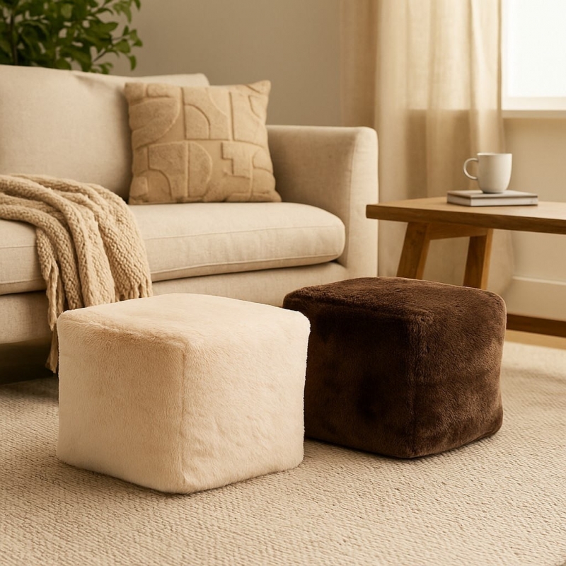 Πουφ γούνινη υφή καφέ Y30x40x40εκ. Πουφ γούνινη υφή καφέ Y30x40x40εκ.