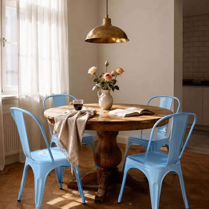 Καρέκλα μεταλλική Nextdeco Loft στοιβαζόμενη γαλάζια 45x48xΥ85εκ
