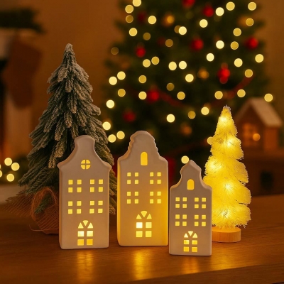 Σπιτάκι LED κεραμικό Υ15,5εκ τριγωνική στέγη