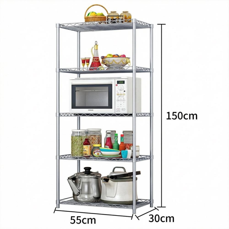 Ραφιέρα inox Nextdeco 5 επίπεδα ρυθμιζόμενη ασήμι Υ150×55×30εκ.