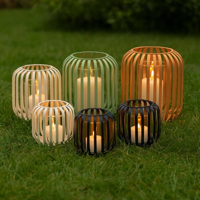 Φανάρι μεταλλικό για κεριά πορτοκαλί 16x18,5εκ