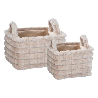 Καλάθια υφασμάτινα σετ 2τμχ μπεζ λωρίδες